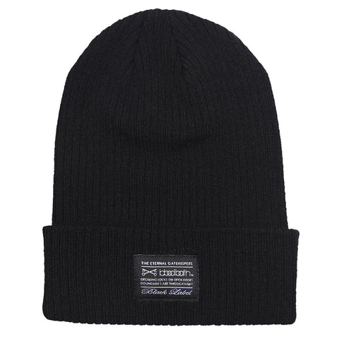 Label Ribbed Knit Beanie - Black