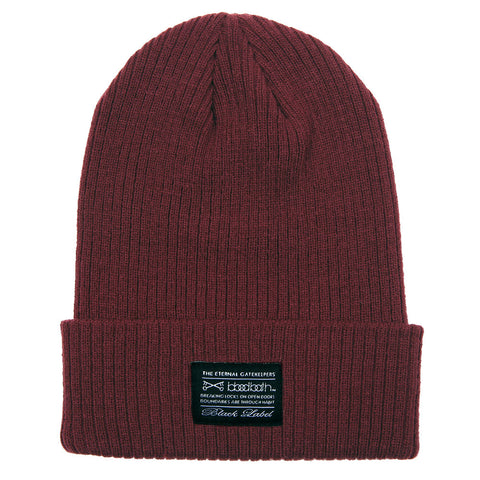 Label Ribbed Knit Beanie - Maroon Label Ribbed Knit Beanie - Maroon