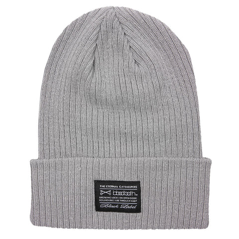 Label Ribbed Knit Beanie - Grey Label Ribbed Knit Beanie - Grey