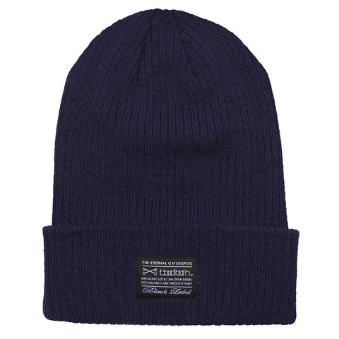 Label Ribbed Knit Beanie - Navy Label Ribbed Knit Beanie - Navy