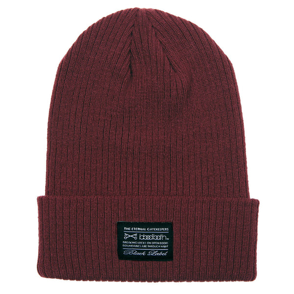 Label Ribbed Knit Beanie - Maroon