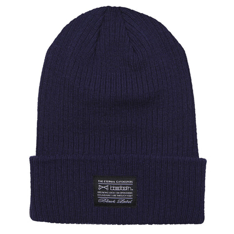 Label Ribbed Knit Beanie - Navy